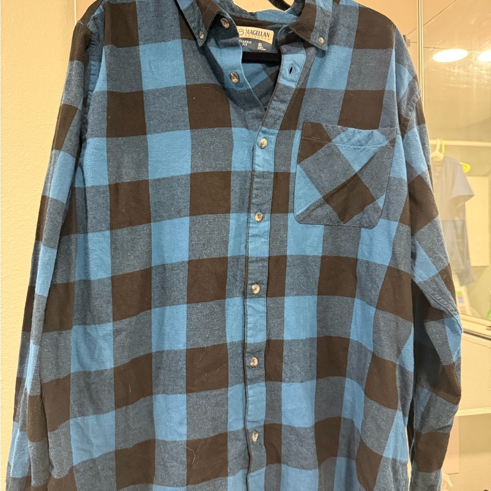 Magellan Outdoors Blue and Black Flannel Shirt